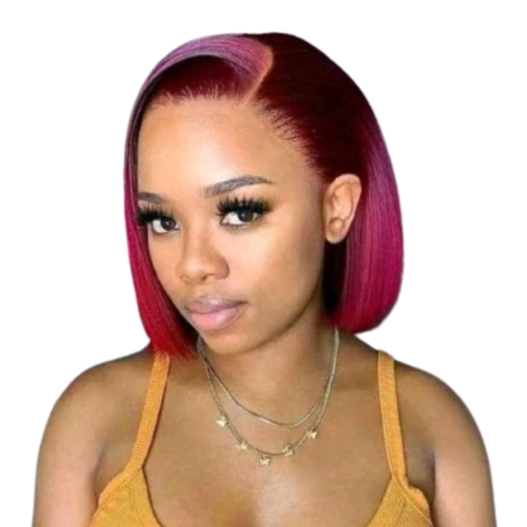 8" Synthetic Burgundy Frontal Wig – Afro Glam Body Wave Premium Fiber