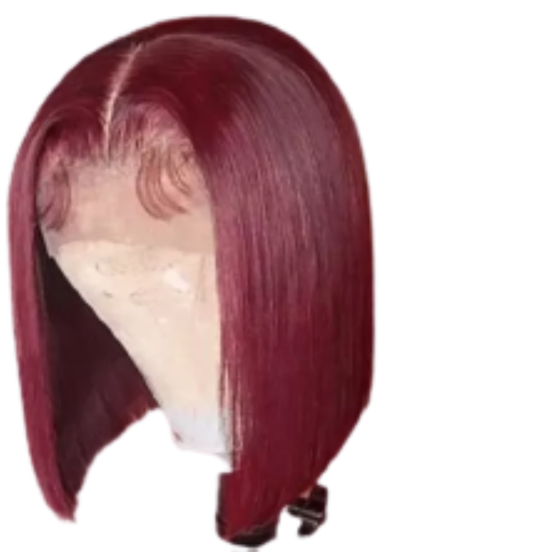 8" Synthetic Burgundy Frontal Wig – Afro Glam Body Wave Premium Fiber