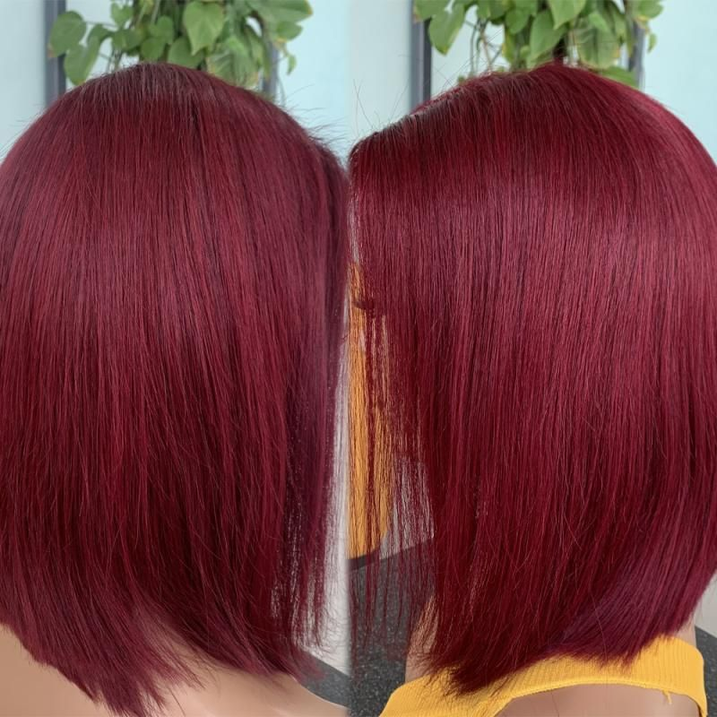 8" Synthetic Burgundy Frontal Wig – Afro Glam Body Wave Premium Fiber