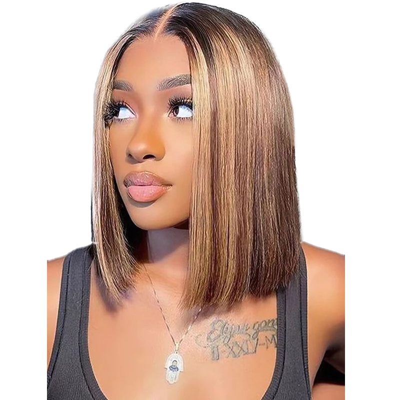 12" Premium Synthetic Honey Highlight Frontal Wig – Glueless HD Lace