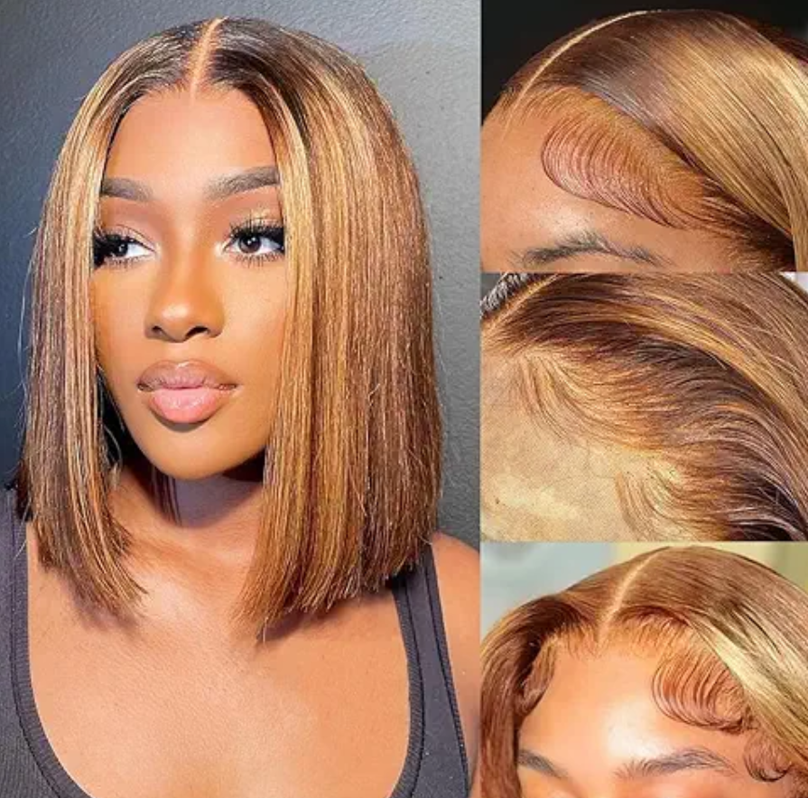 12" Premium Synthetic Honey Highlight Frontal Wig – Glueless HD Lace