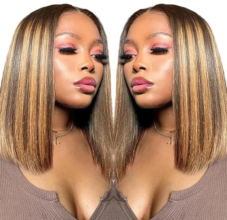 12" Premium Synthetic Honey Highlight Frontal Wig – Glueless HD Lace