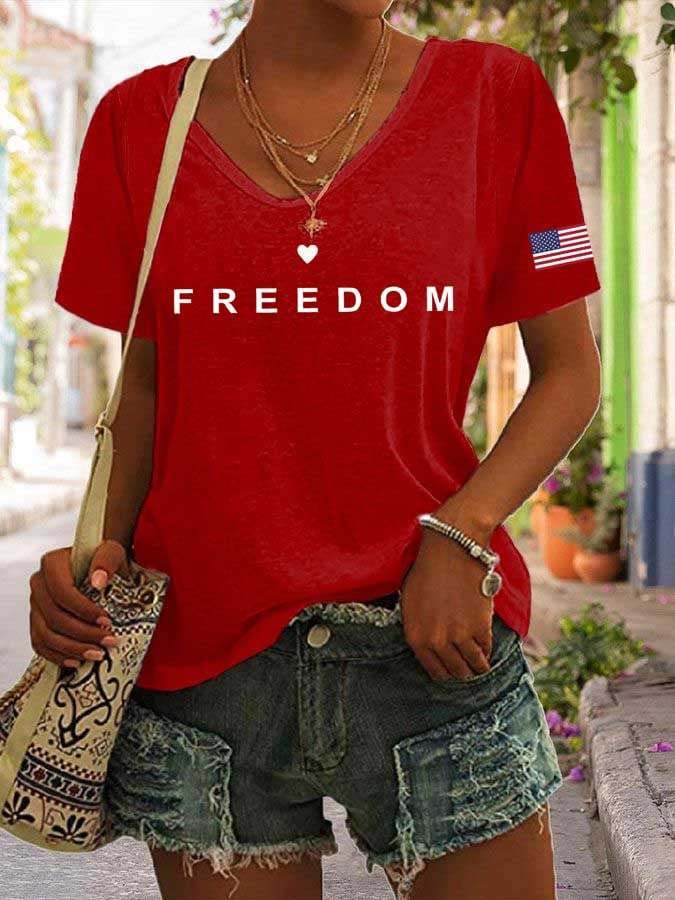 Women's freedom Print V-Neck T-Shirt-TP MERCH