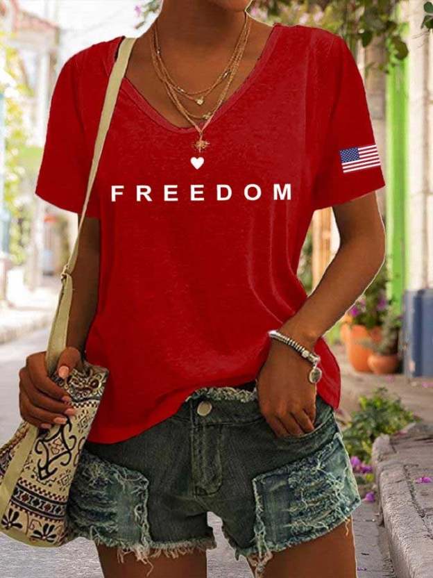 Women's freedom Print V-Neck T-Shirt-TP MERCH