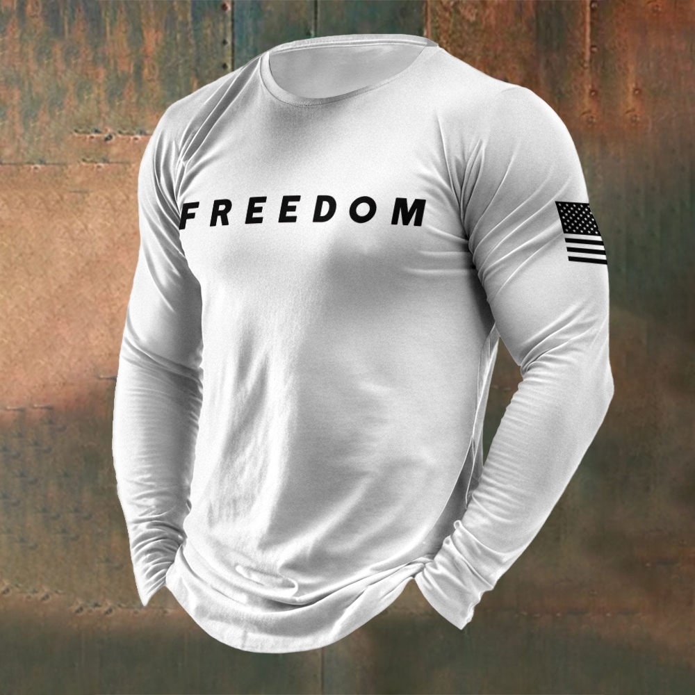 Freedom And American Flag Printed Long Sleeve T-shirt – TPUSAMERCH, image size:1000x1000