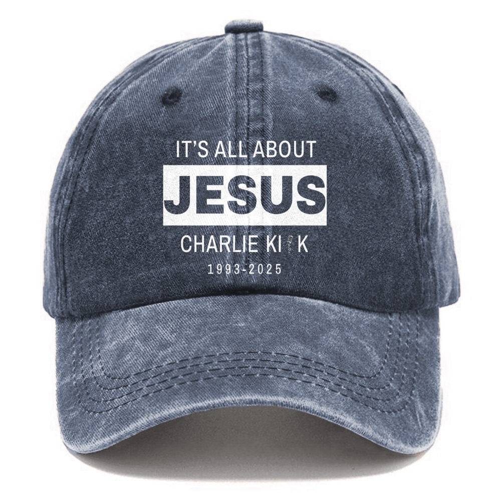 Unisex It's All About Jesus Print Washed Hat-TP MERCH