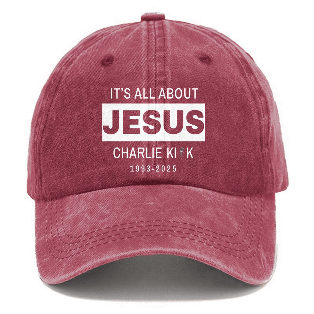 Unisex It's All About Jesus Print Washed Hat-TP MERCH