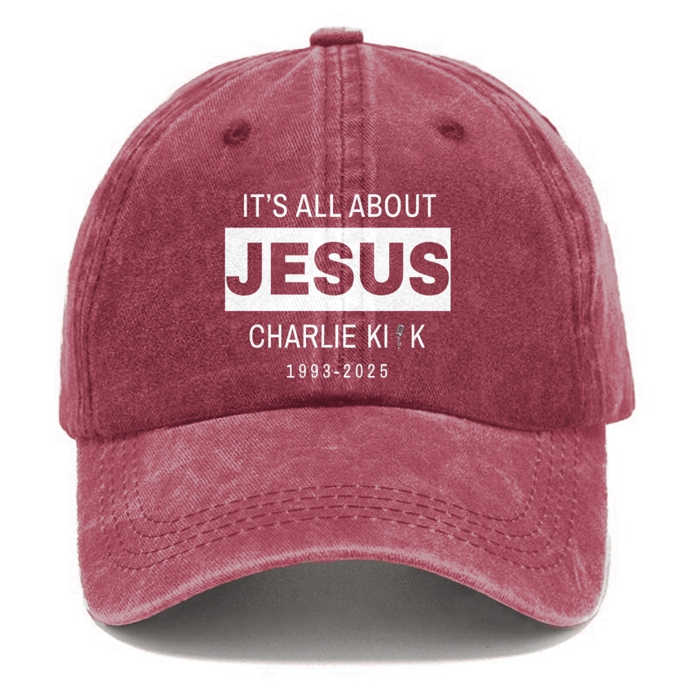 Unisex It's All About Jesus Print Washed Hat-TP MERCH