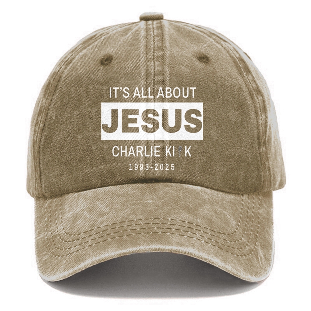 Unisex It's All About Jesus Print Washed Hat-TP MERCH