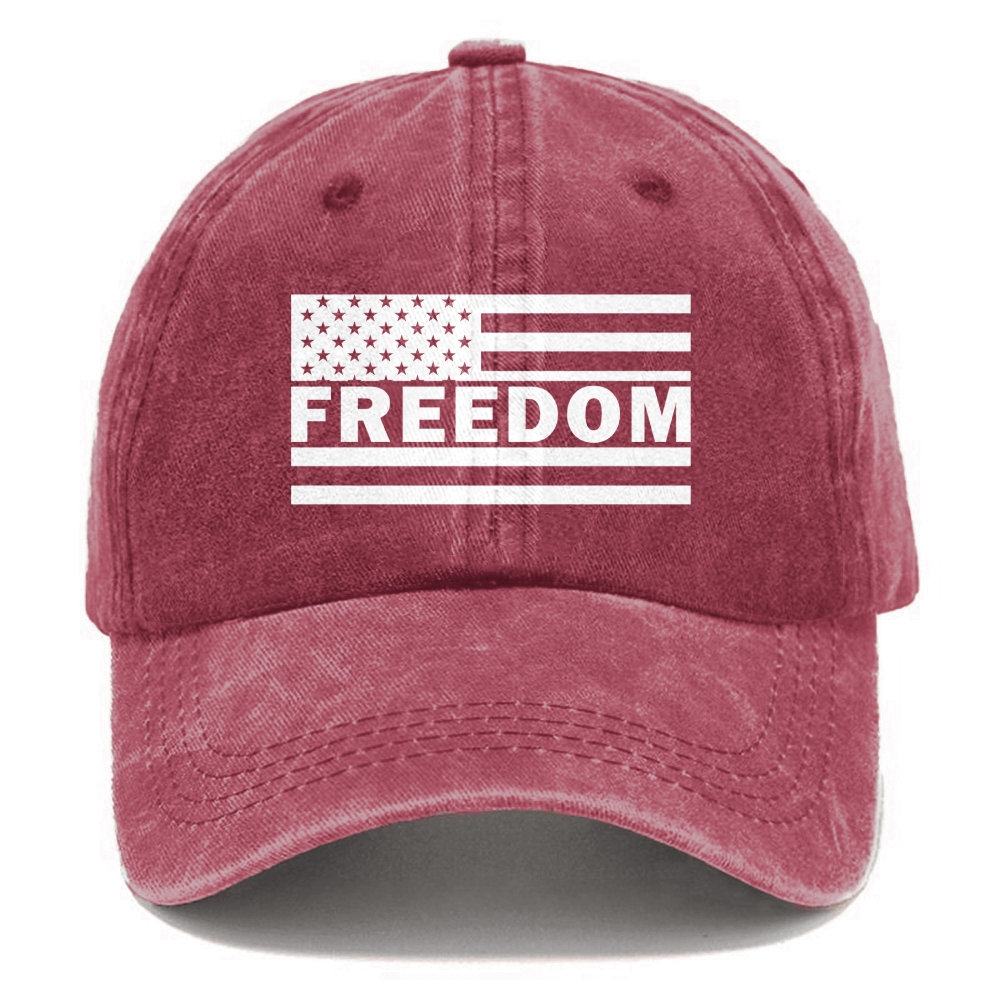 Unisex Freedom American Flag Print Washed Hat-TP MERCH