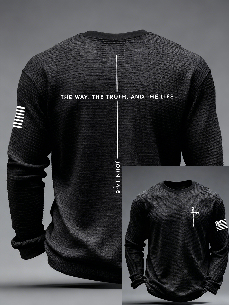 Men's Jesus The Way The Truth The Life Cross  Waffle Long Sleeve T-Shirt-TP MERCH