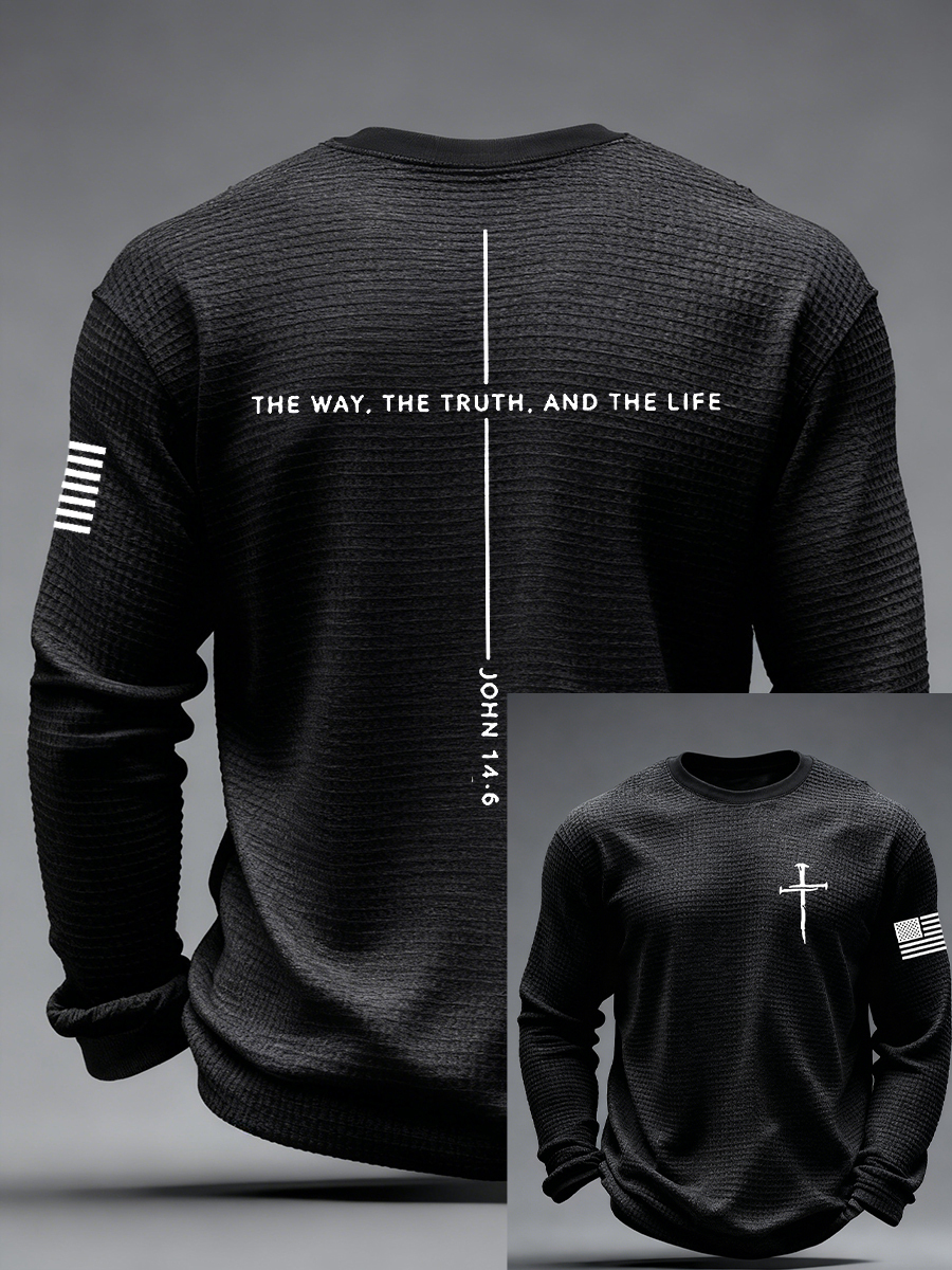 Men's Jesus The Way The Truth The Life Cross  Waffle Long Sleeve T-Shirt-TP MERCH
