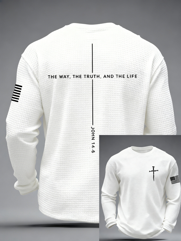 Men's Jesus The Way The Truth The Life Cross  Waffle Long Sleeve T-Shirt-TP MERCH