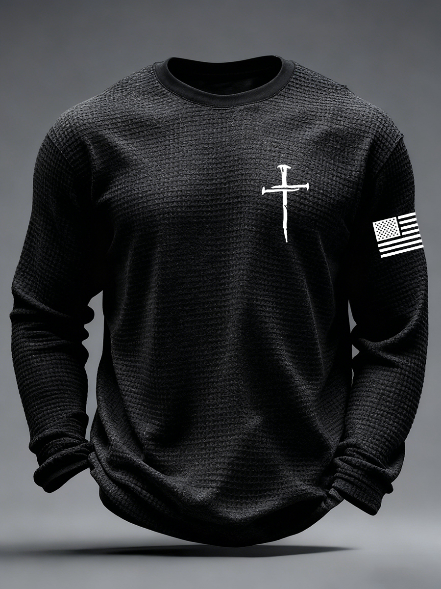 Men's Jesus The Way The Truth The Life Cross  Waffle Long Sleeve T-Shirt-TP MERCH