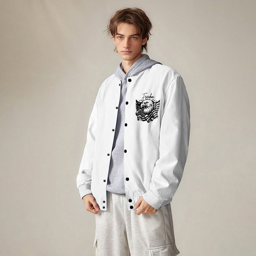 A True Patriot Patriotic-themed baseball jacket featuring pockets-TP MERCH