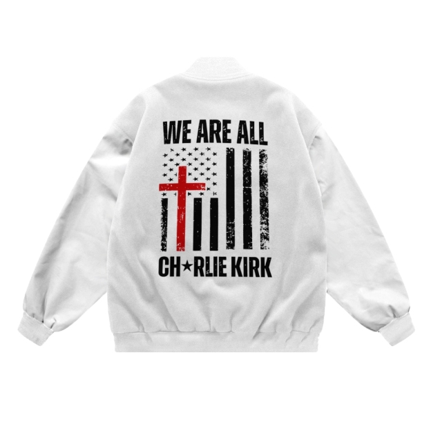 We Are All Charlie Kirk Patriotic-themed baseball jacket featuring pockets-TP MERCH