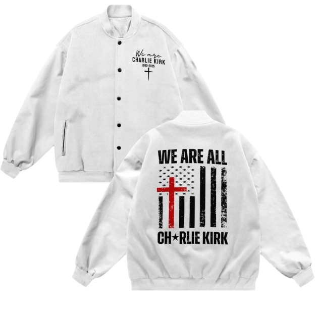 We Are All Charlie Kirk Patriotic-themed baseball jacket featuring pockets-TP MERCH