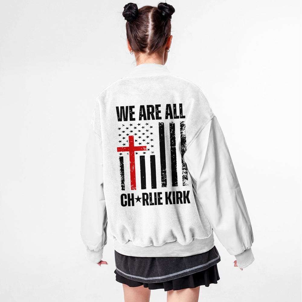 We Are All Charlie Kirk Patriotic-themed baseball jacket featuring pockets-TP MERCH