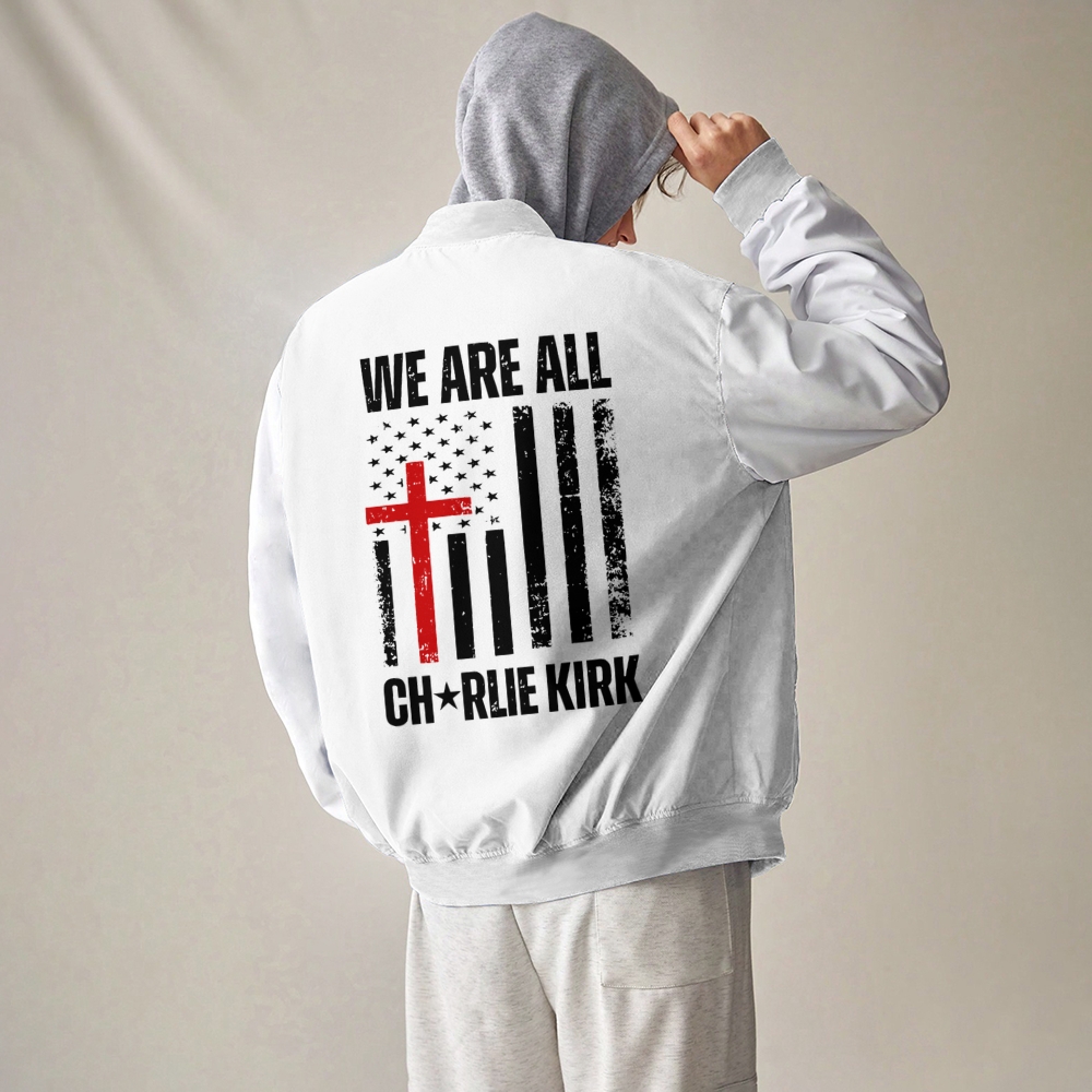 We Are All Charlie Kirk Patriotic-themed baseball jacket featuring pockets-TP MERCH