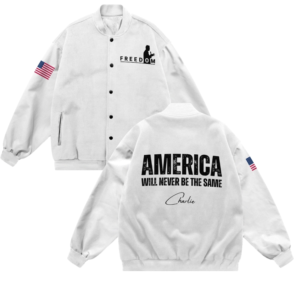Freedom American Flag Patriotic-themed baseball jacket featuring pockets-TP MERCH