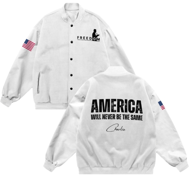 Freedom American Flag Patriotic-themed baseball jacket featuring pockets-TP MERCH