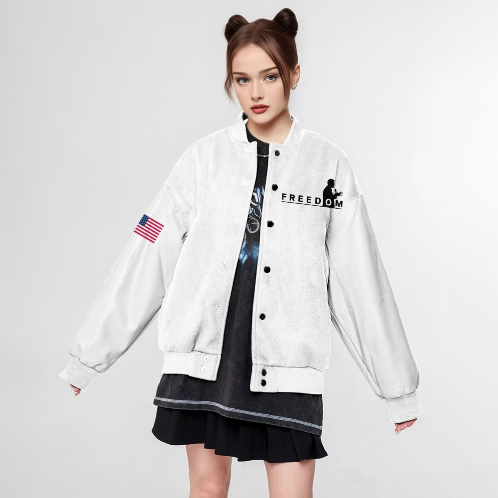 Freedom American Flag Patriotic-themed baseball jacket featuring pockets-TP MERCH