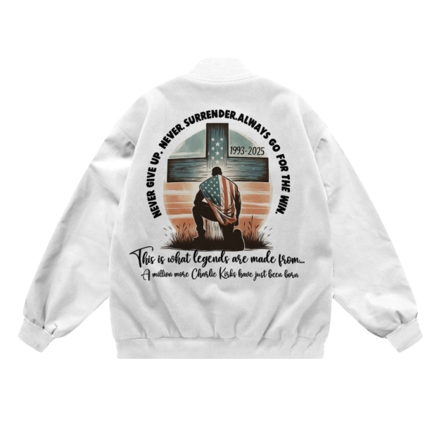 Never Give Up Never Surrender Always Go For The Win Patriotic-themed baseball jacket featuring pockets-TP MERCH