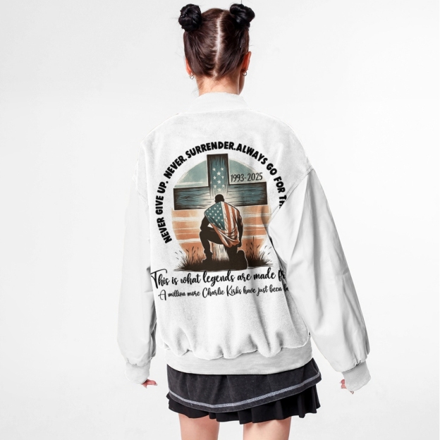 Never Give Up Never Surrender Always Go For The Win Patriotic-themed baseball jacket featuring pockets-TP MERCH