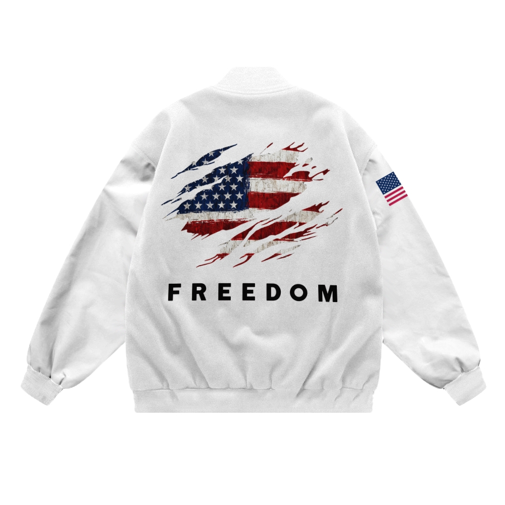 Freedom American Flag Patriotic-themed baseball jacket featuring pockets-TP MERCH
