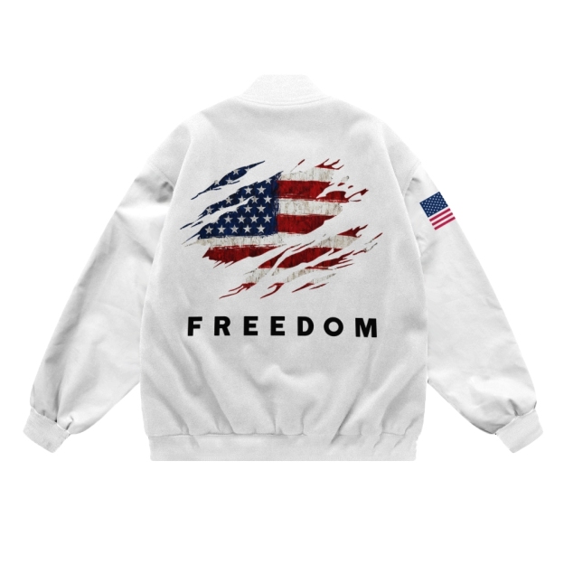 Freedom American Flag Patriotic-themed baseball jacket featuring pockets-TP MERCH