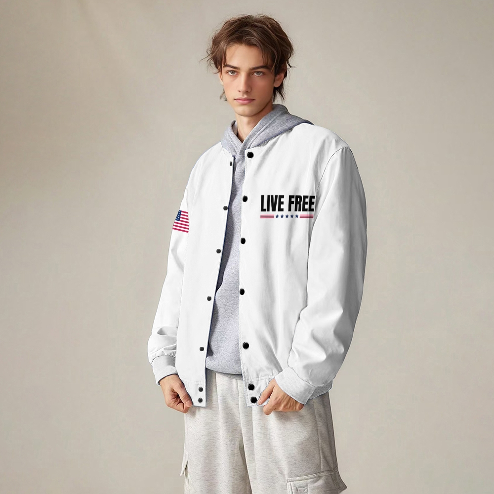Freedom American Flag Patriotic-themed baseball jacket featuring pockets-TP MERCH