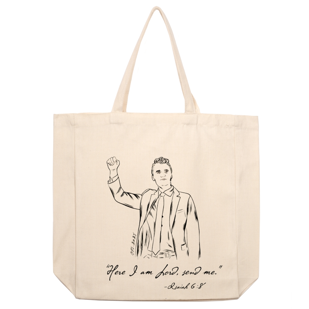 Never Surrender Printed beige canvas bag-TP MERCH