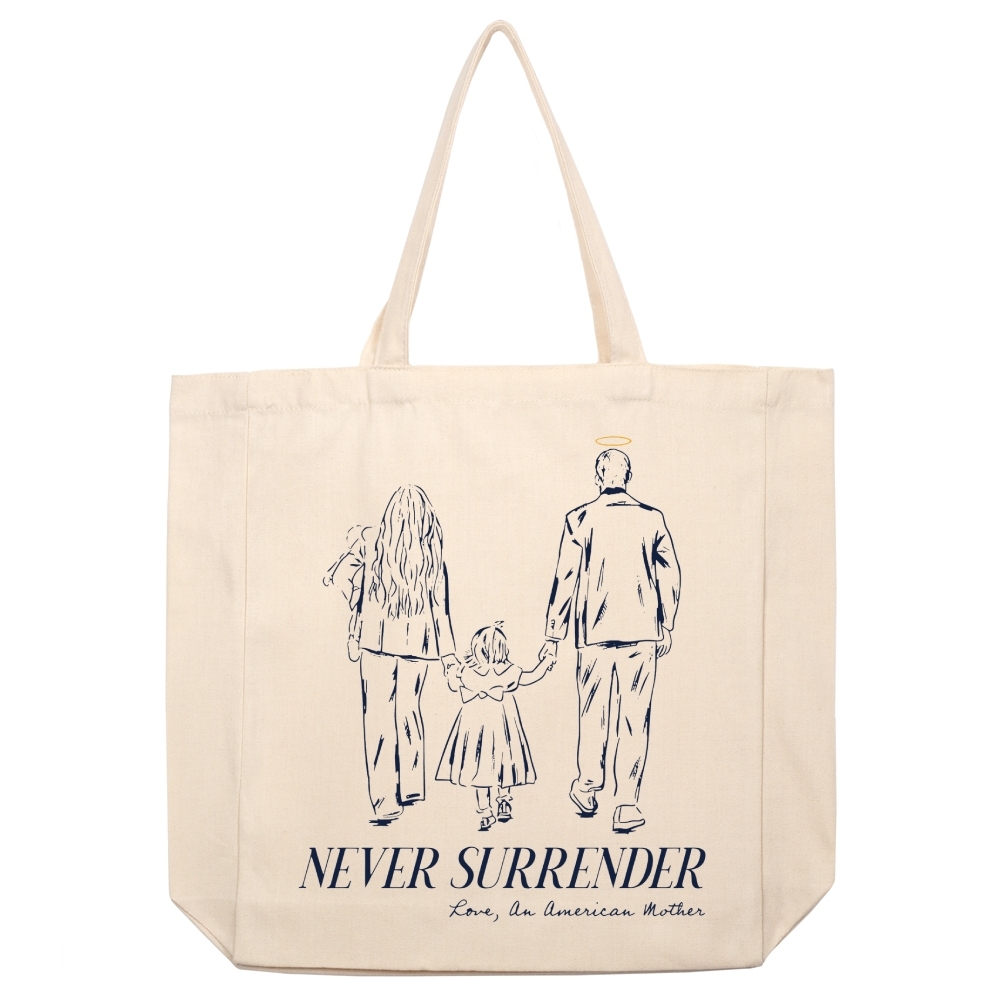 Never Surrender Printed beige canvas bag-TP MERCH