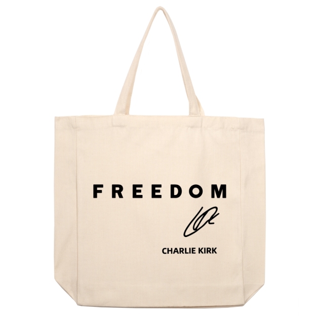 Freedom Charlie Kirk Printed beige canvas bag-TP MERCH