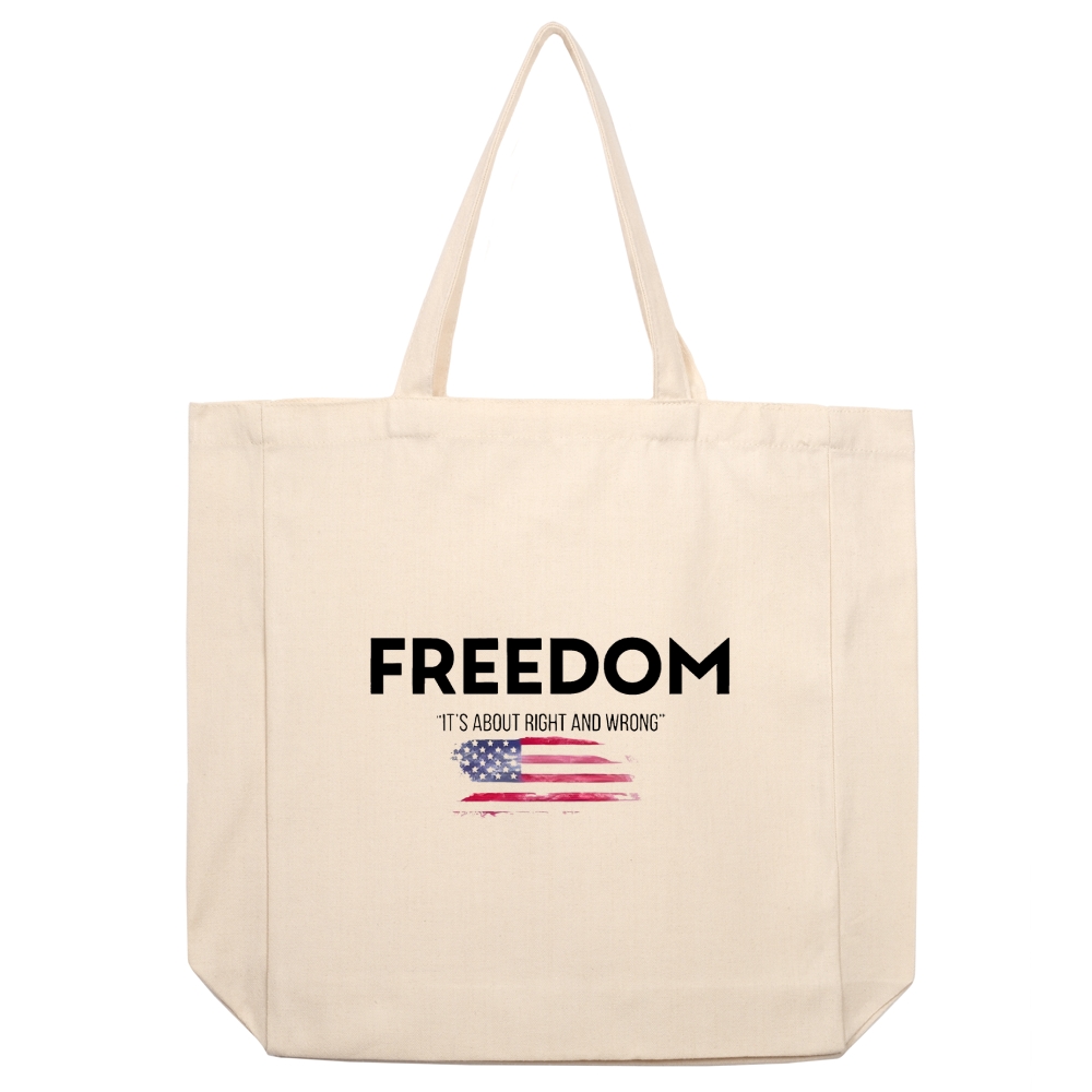 Freedom And American Flag beige canvas bag-TP MERCH
