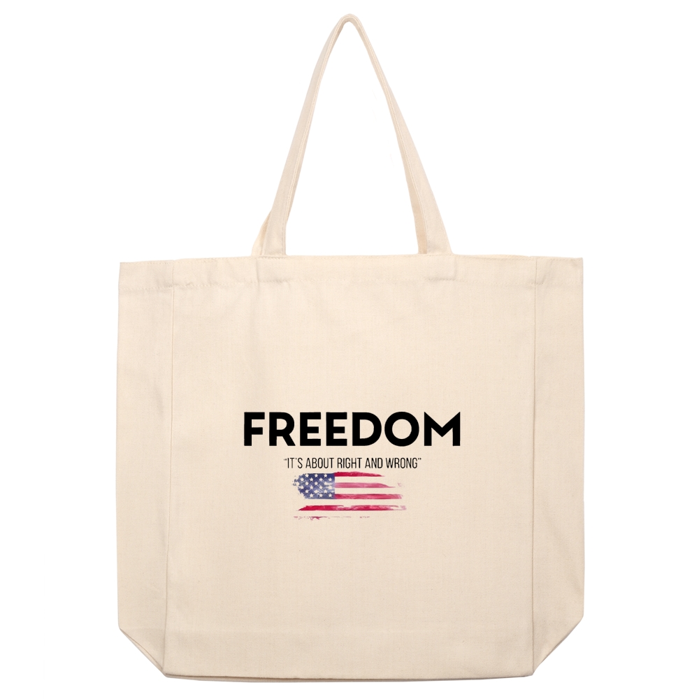 Freedom And American Flag beige canvas bag-TP MERCH