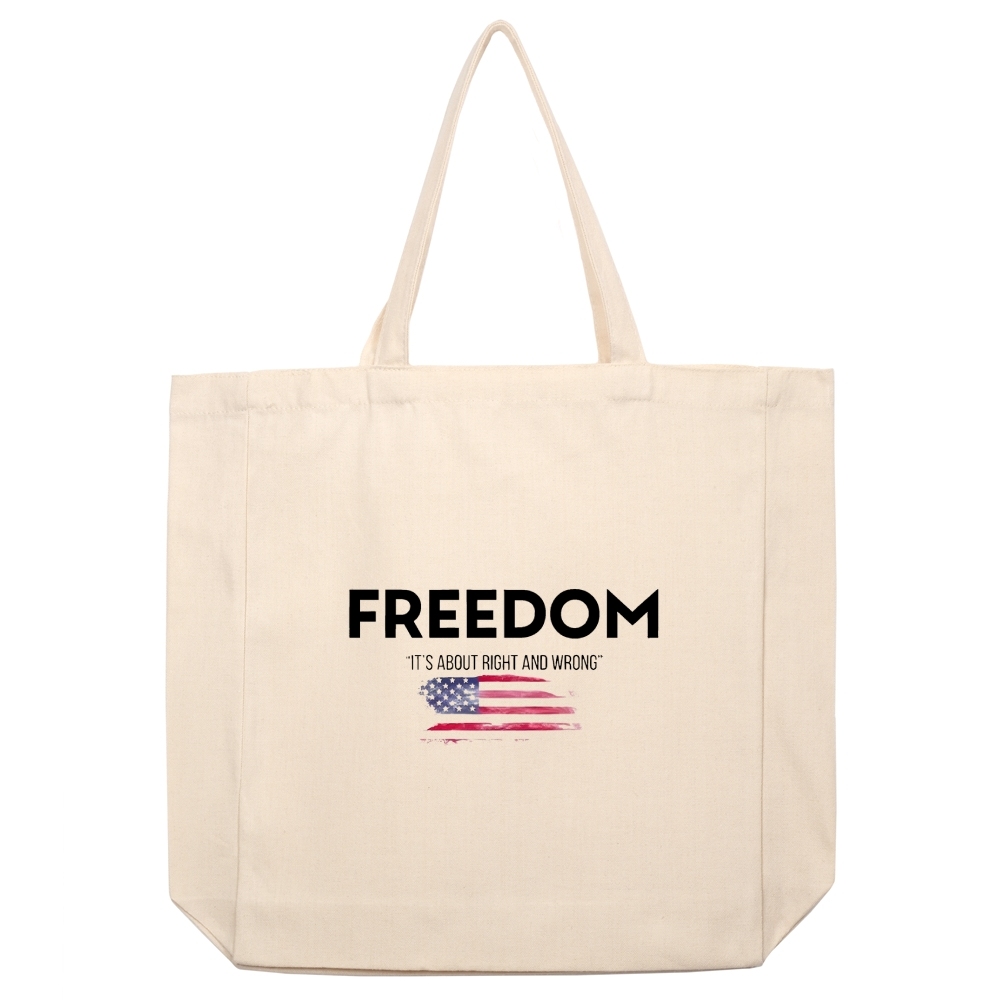 Freedom And American Flag beige canvas bag-TP MERCH