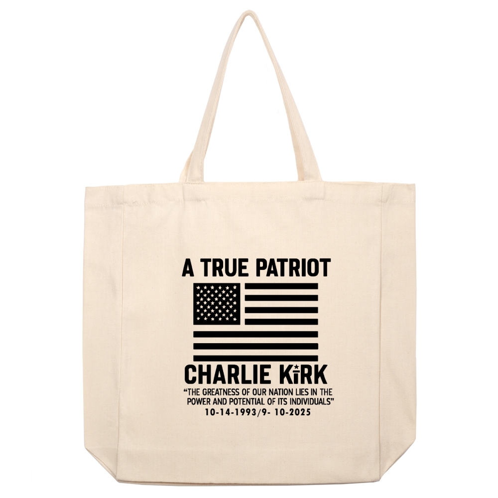 A True Patriot Charlie Kirk beige canvas bag-TP MERCH