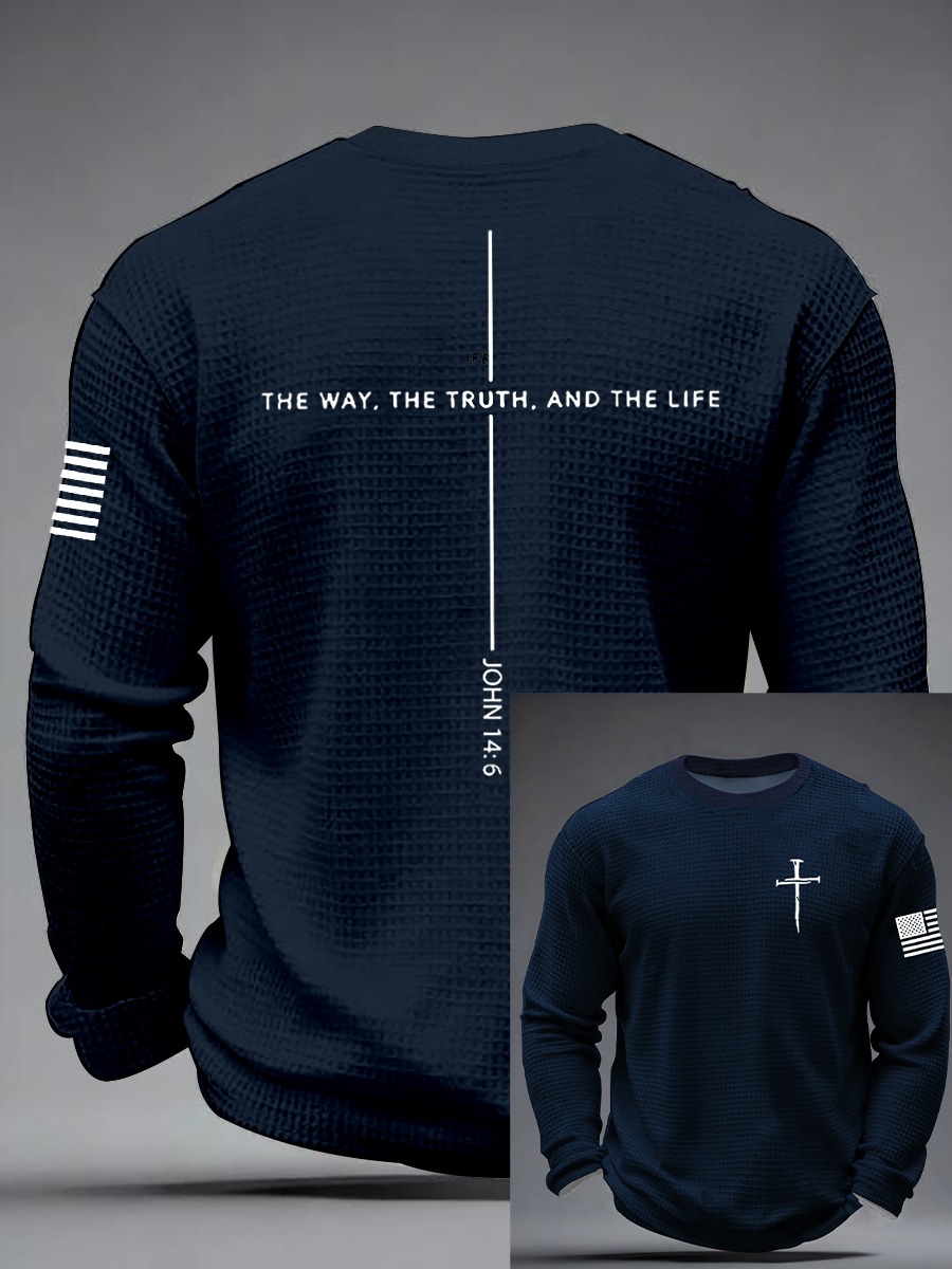 Men's Jesus The Way The Truth The Life Cross  Waffle Long Sleeve T-Shirt-TP MERCH