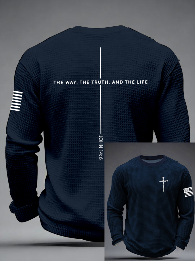 Men's Jesus The Way The Truth The Life Cross  Waffle Long Sleeve T-Shirt-TP MERCH