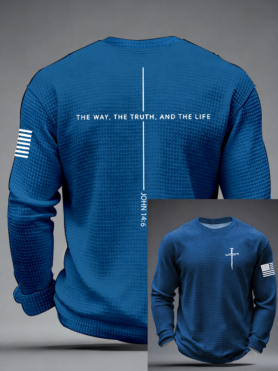 Men's Jesus The Way The Truth The Life Cross  Waffle Long Sleeve T-Shirt-TP MERCH