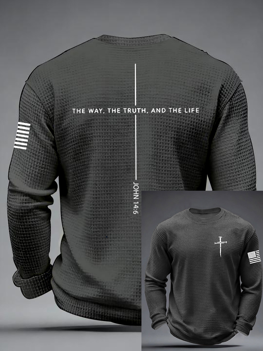 Men's Jesus The Way The Truth The Life Cross  Waffle Long Sleeve T-Shirt-TP MERCH