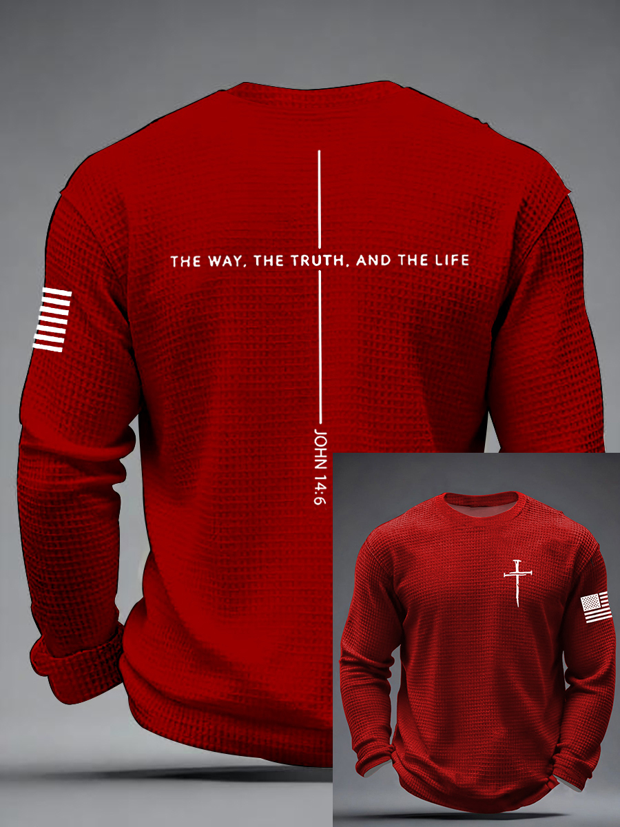 Men's Jesus The Way The Truth The Life Cross  Waffle Long Sleeve T-Shirt-TP MERCH