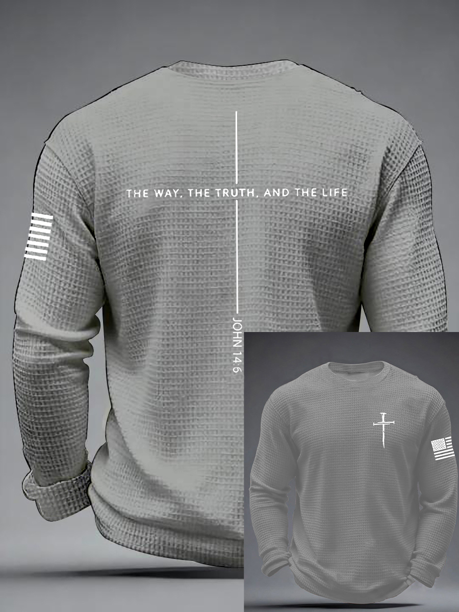 Men's Jesus The Way The Truth The Life Cross  Waffle Long Sleeve T-Shirt-TP MERCH