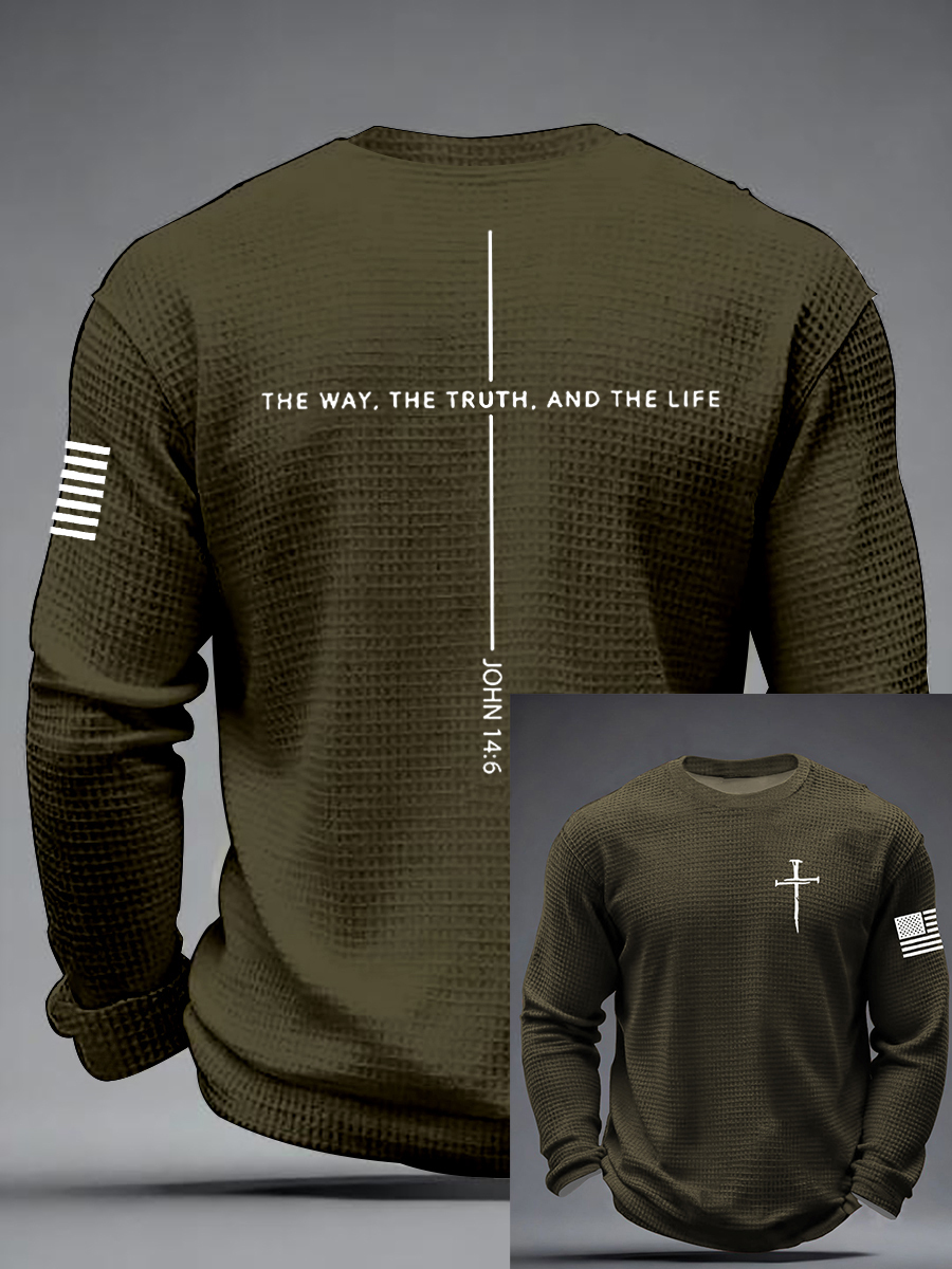 Men's Jesus The Way The Truth The Life Cross  Waffle Long Sleeve T-Shirt-TP MERCH