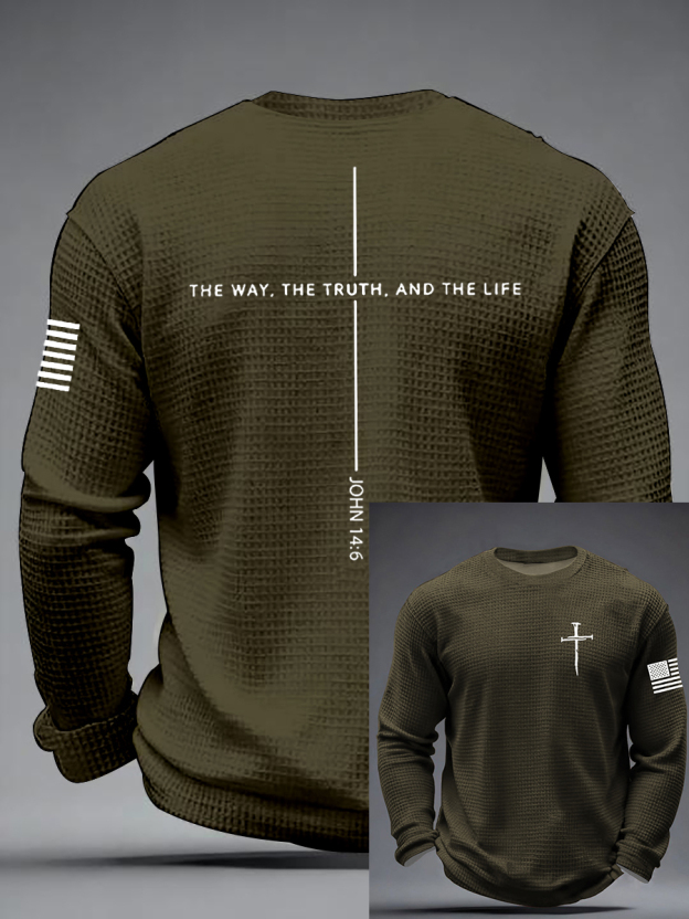 Men's Jesus The Way The Truth The Life Cross  Waffle Long Sleeve T-Shirt-TP MERCH