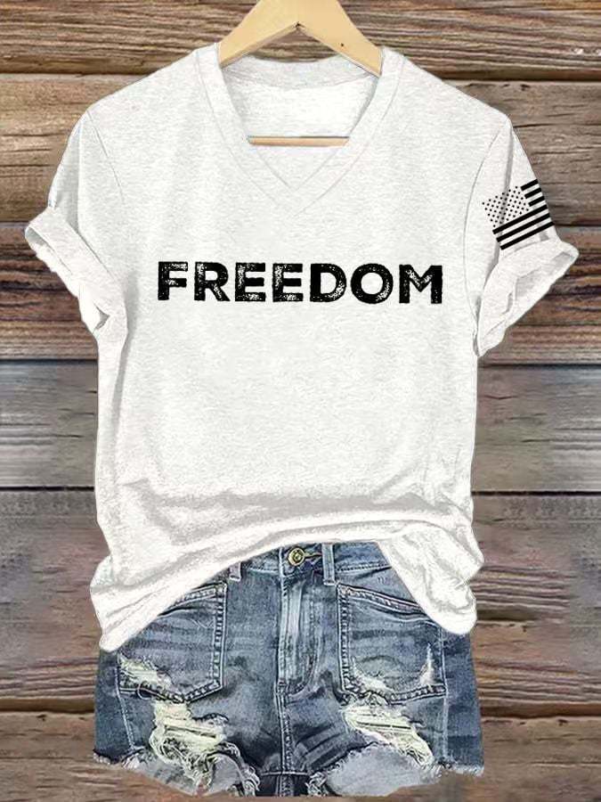 Women's freedom Print V-Neck T-Shirt-TP MERCH