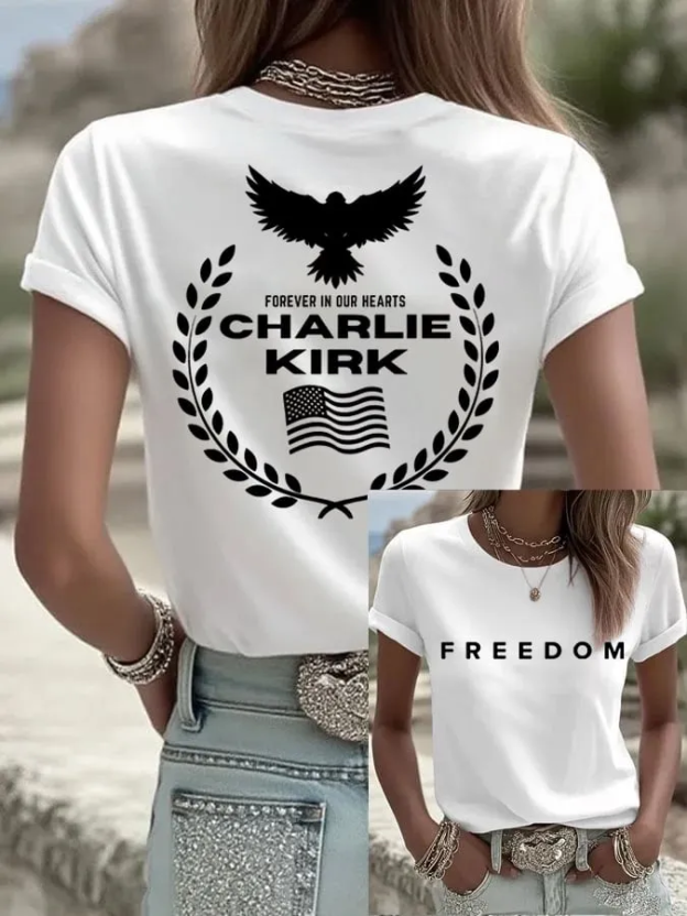 Women's Patriotic Eagle Wreath Forever in Our Hearts Pride T-Shirt-TP MERCH