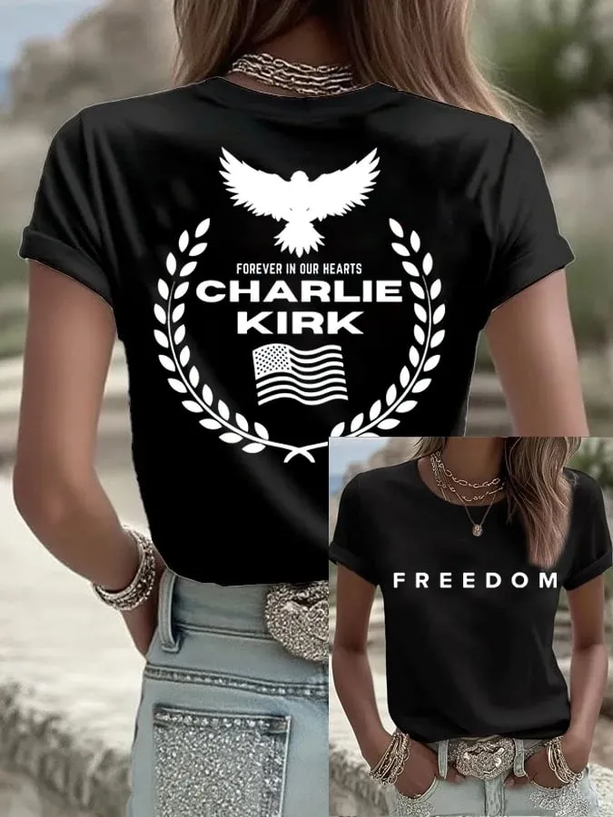 Women's Patriotic Eagle Wreath Forever in Our Hearts Pride T-Shirt-TP MERCH