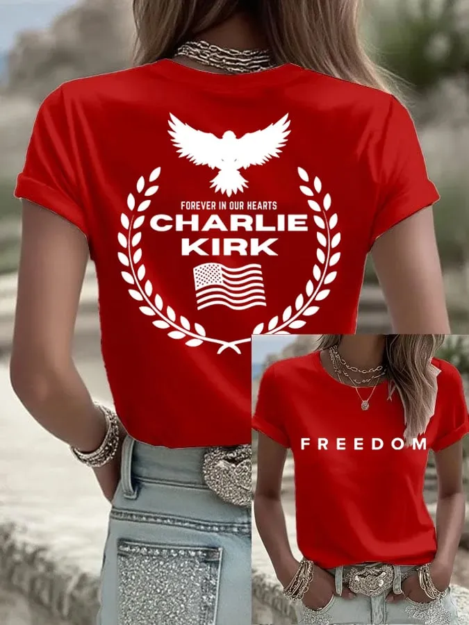 Women's Patriotic Eagle Wreath Forever in Our Hearts Pride T-Shirt-TP MERCH